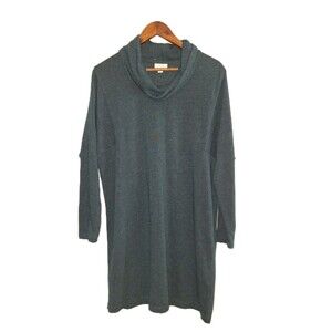 PureJill J. Jill Sz 10P Cotton Blend Midi Dress Grey Blue Cowl Neck Lagenlook